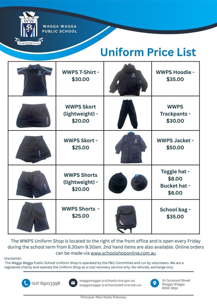 Photo of uniform price list